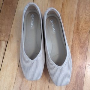 Women's Vivaia Margot Square-Toe V-Cut Flats, Almond color, Wide US 6